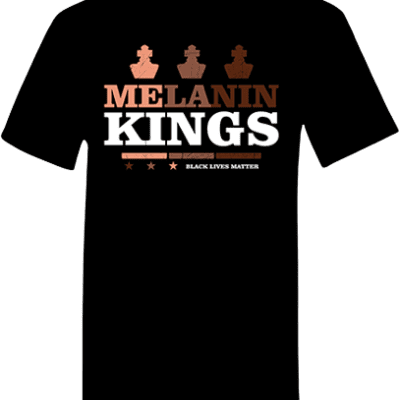 A black shirt with the words melanin kings on it.